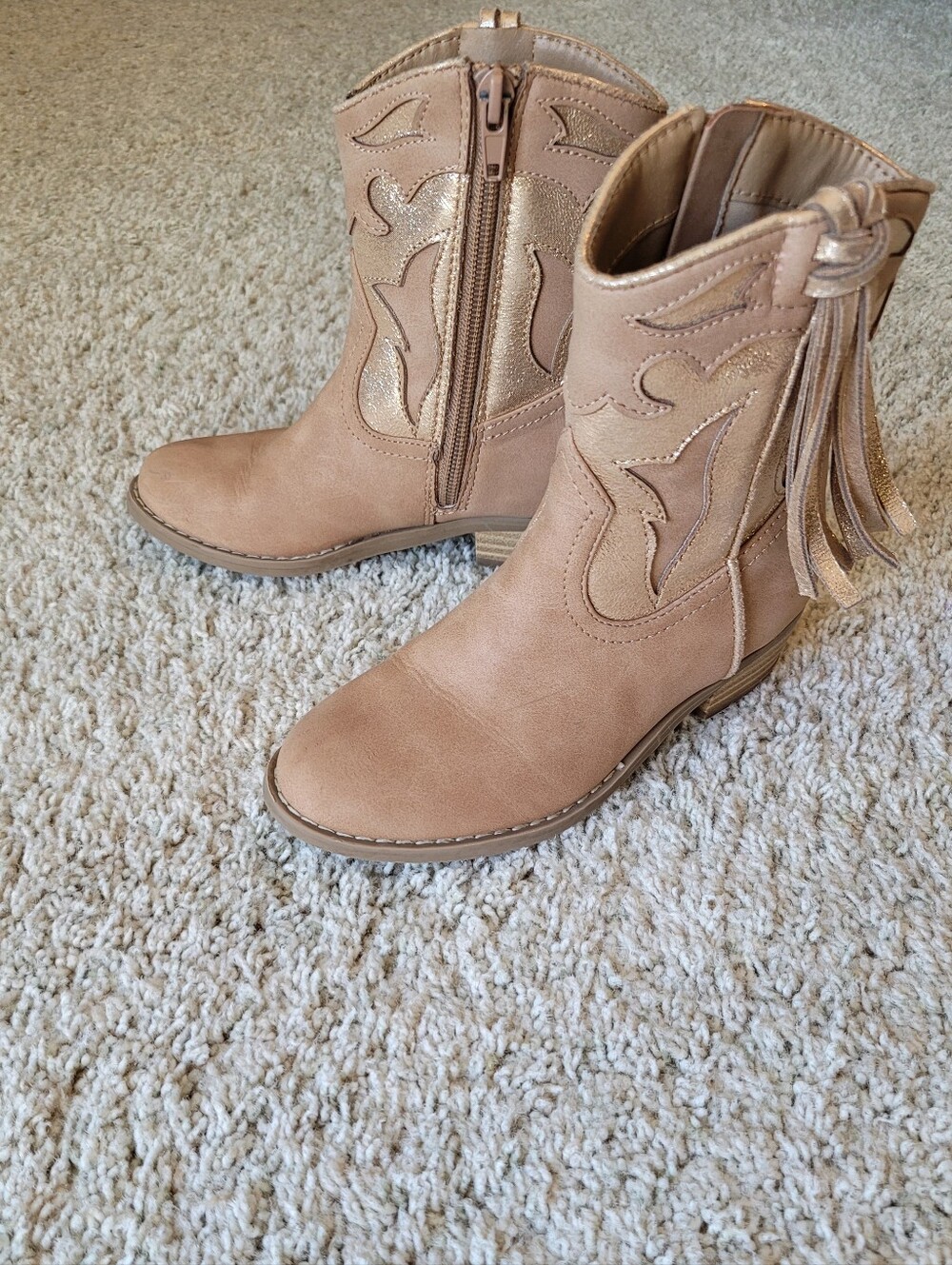 Dolce Vita Girls Tan Western Tassel Boots - Stylish Metallic Gold & Tan So Cute!
